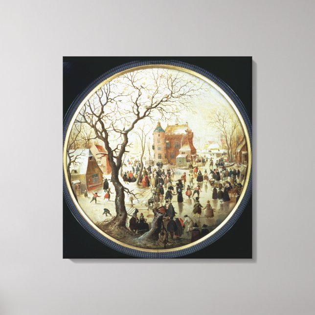 Winter Scene with Skaters near a Castle Canvas Print (Front)