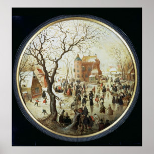 Winter Scene with Skaters near a Castle Poster