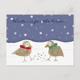 Winter Scene with Two Little Birds Postcard