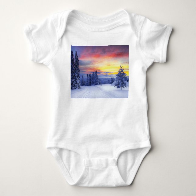 Winter scenery   baby bodysuit (Front)