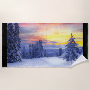 Winter scenery beach towel
