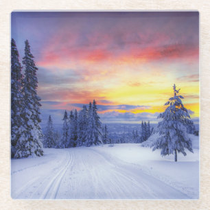 Winter scenery  glass coaster