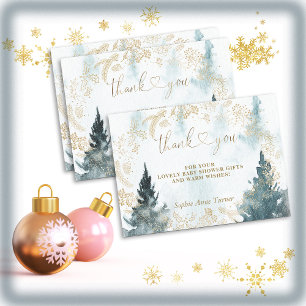 Winter Scenery Gold Baby Shower Calligraphy Thank You Card