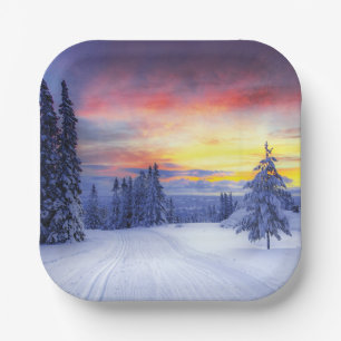 Winter scenery paper plate