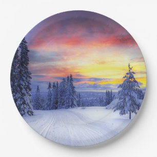 Winter scenery paper plate