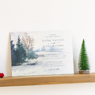 Winter Scenery Pine Tree QR Code Wedding Invitation