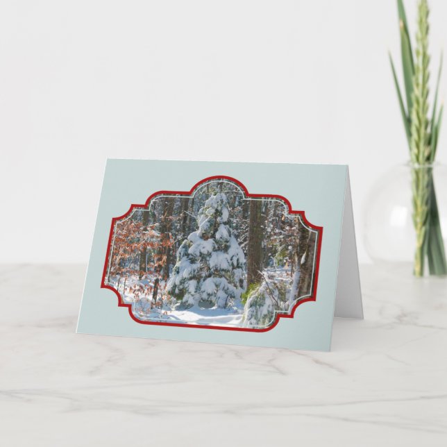 Winter Scenery Snow-Covered Evergreen Christmas Ho Holiday Card (Front)