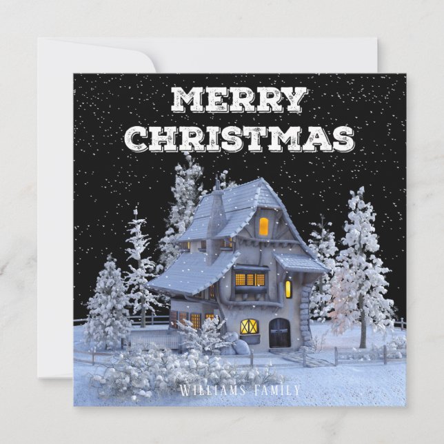 Winter Scenery Snowy House Merry Christmas  Holiday Card (Front)