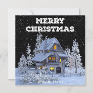 Winter Scenery Snowy House Merry Christmas Holiday Card