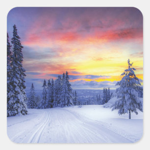 Winter scenery square sticker