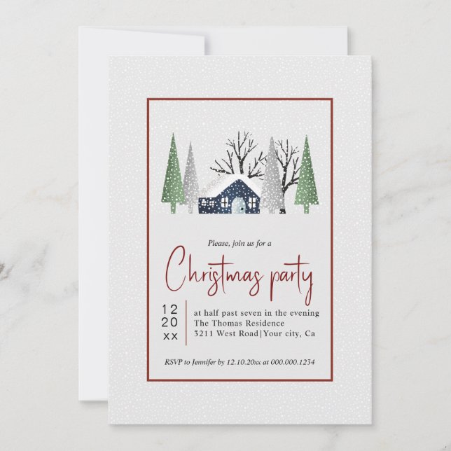 Winter scenery trees and snowfall Christmas party Invitation (Front)