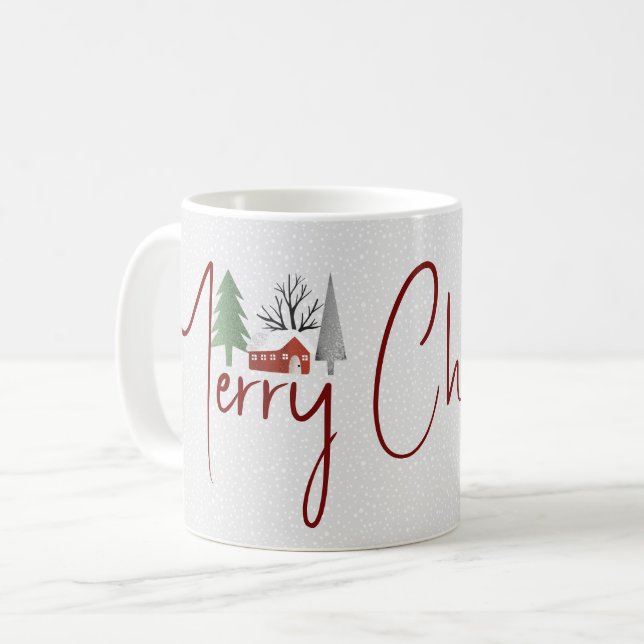 Winter scenery, trees Merry Christmas typography Coffee Mug (Front Left)