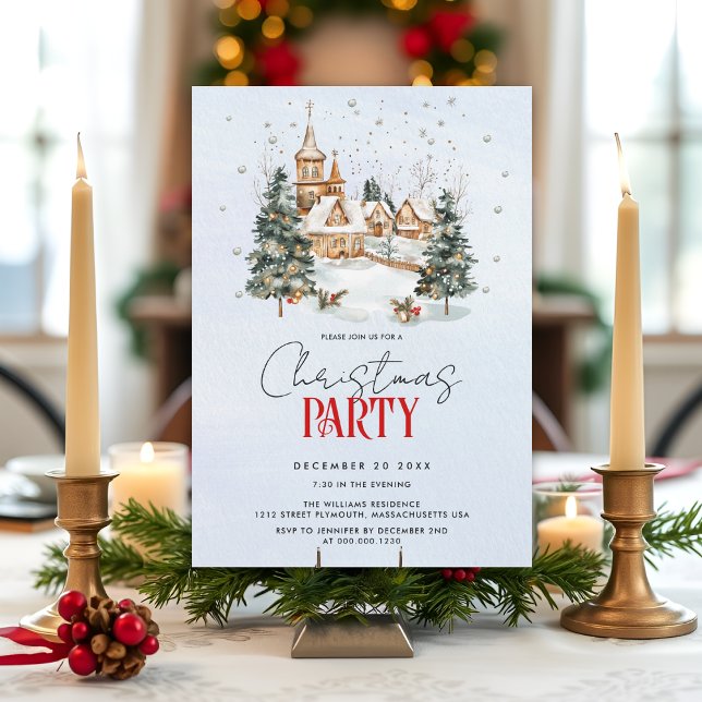 Winter scenery with Christmas trees holiday party Invitation (Creator Uploaded)