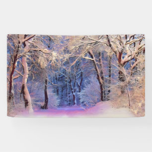 Winter scenery with snowed trees watercolor  banner