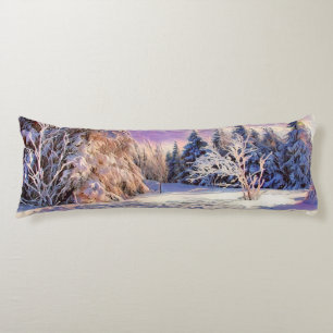 Winter scenery with snowed trees watercolor body cushion
