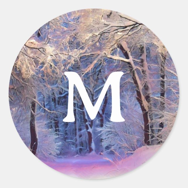 Winter scenery with snowed trees watercolor  classic round sticker (Front)