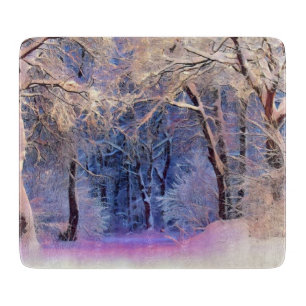 Winter scenery with snowed trees watercolor  cutting board