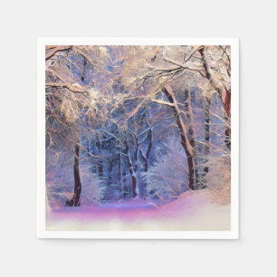 Winter scenery with snowed trees watercolor napkin