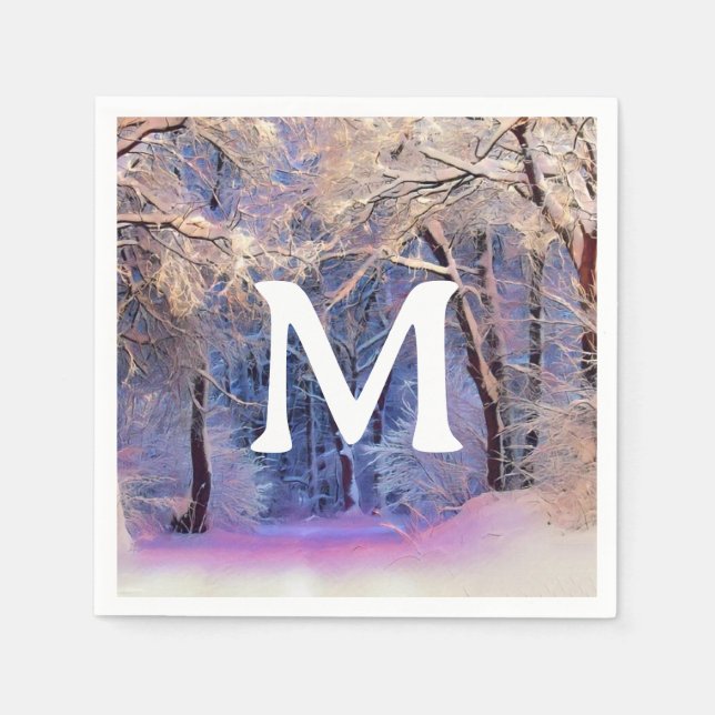 Winter scenery with snowed trees watercolor  napkin (Front)