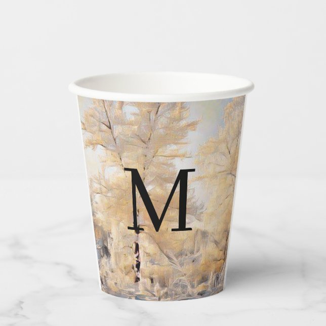 Winter scenery with snowed trees watercolor  paper cups (Front)