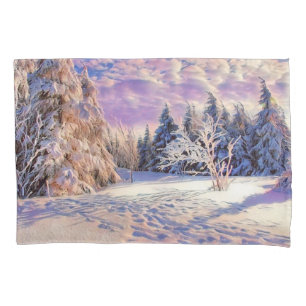 Winter scenery with snowed trees watercolor  pillowcase