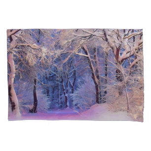 Winter scenery with snowed trees watercolor  pillowcase