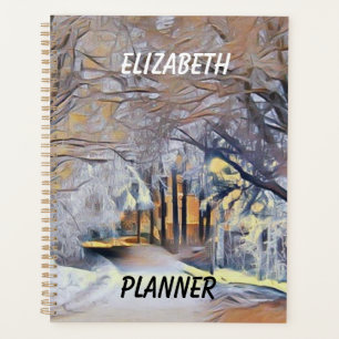 Winter scenery with snowed trees watercolor  planner