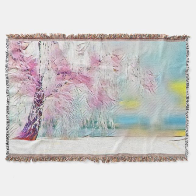 Winter scenery with snowed trees watercolor  throw blanket (Front)