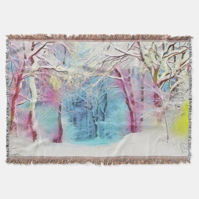 Winter scenery with snowed trees watercolor  throw blanket (Front)