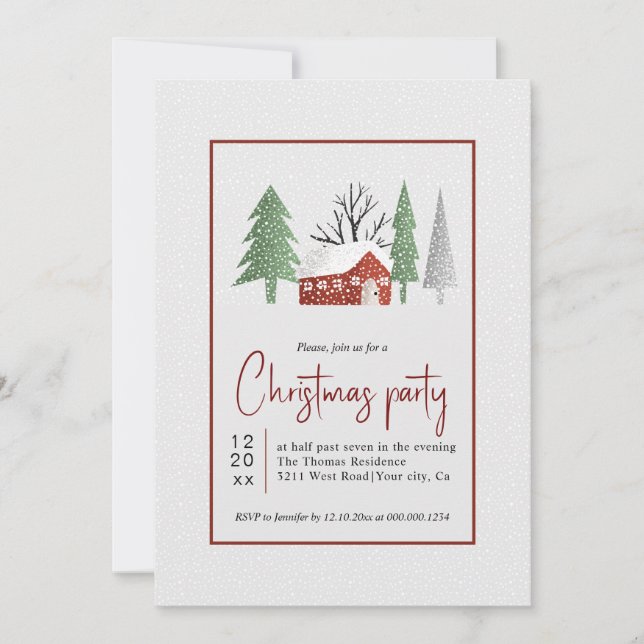 Winter scenery with trees and snow Christmas party Invitation (Front)