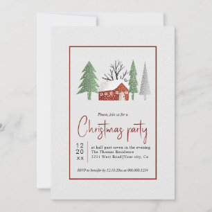 Winter scenery with trees and snow Christmas party Invitation