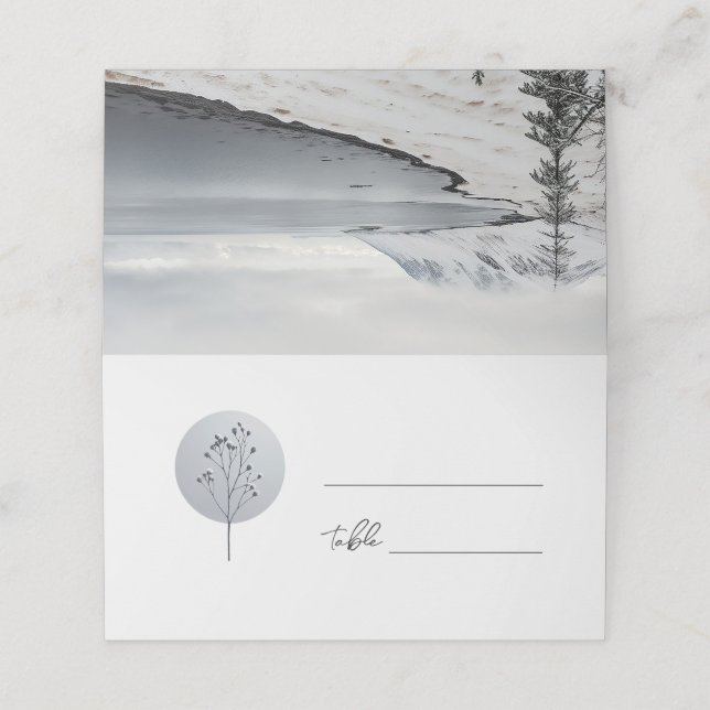 Winter scenic landscape wedding place card (Outside Unfolded)