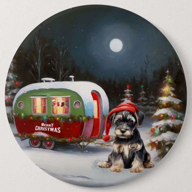 Winter Schnauzer Caravan Christmas Adventure 6 Cm Round Badge (Front)