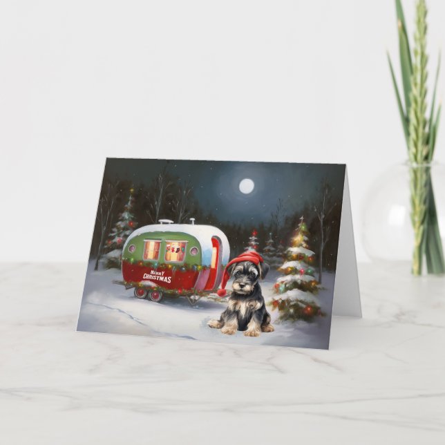Winter Schnauzer Caravan Christmas Adventure Card (Front)
