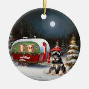 Winter Schnauzer Caravan Christmas Adventure Ceramic Tree Decoration