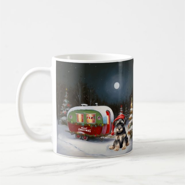 Winter Schnauzer Caravan Christmas Adventure Coffee Mug (Left)