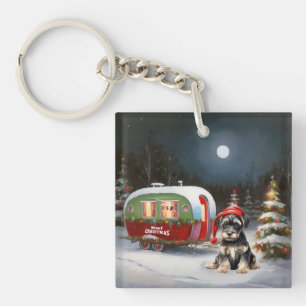 Winter Schnauzer Caravan Christmas Adventure Key Ring