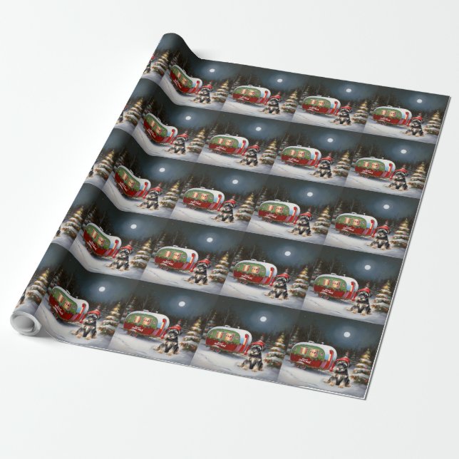 Winter Schnauzer Caravan Christmas Adventure Wrapping Paper (Unrolled)