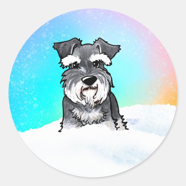 Winter Schnauzer Classic Round Sticker (Front)