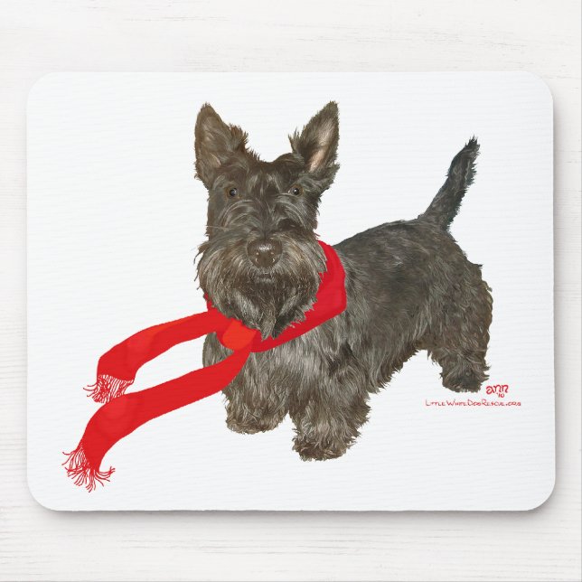 Winter Scottie in Wam Scarf Mouse Mat (Front)