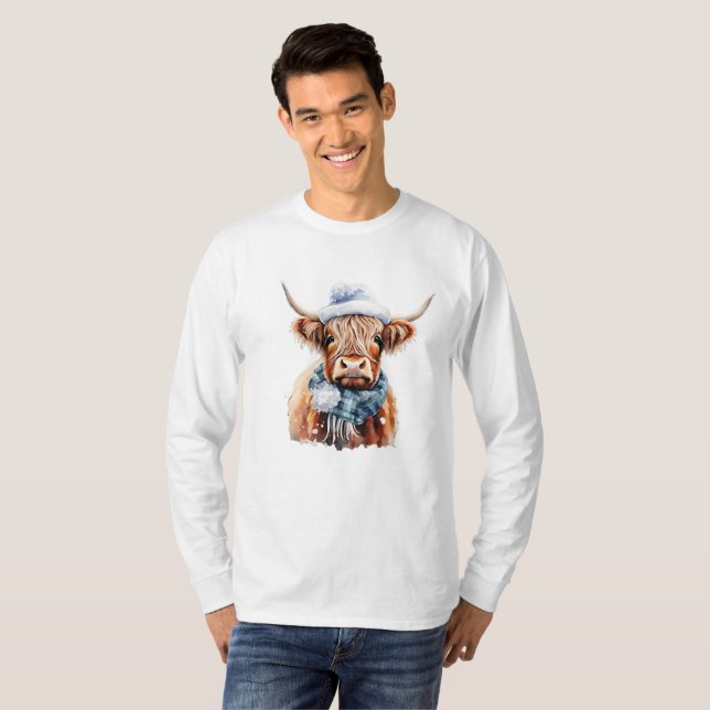 Winter scottish cow T shirt prints (Front Full)