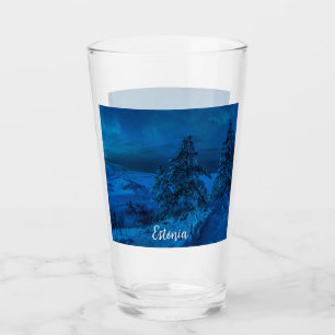 Winter sea coast in moonlight glass