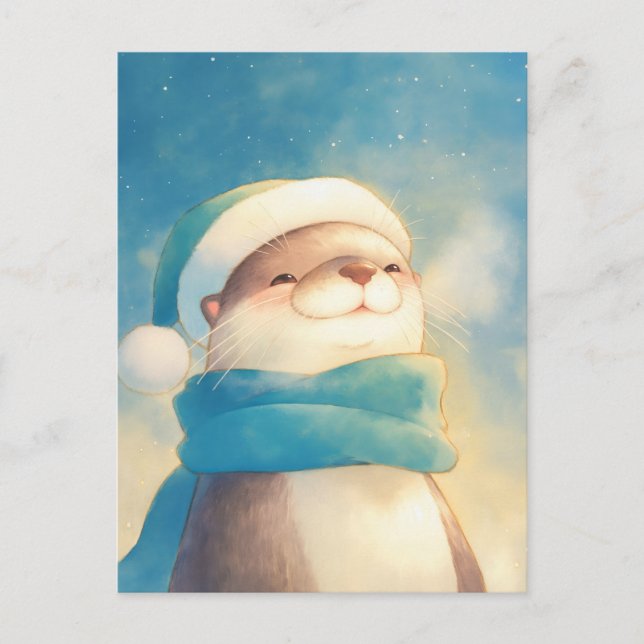 Winter Sea Otter Blue Scarf Postcard (Front)