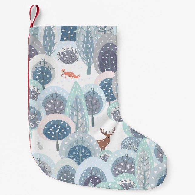 Winter seamless pattern with abstract flat handdra small christmas stocking (Front)
