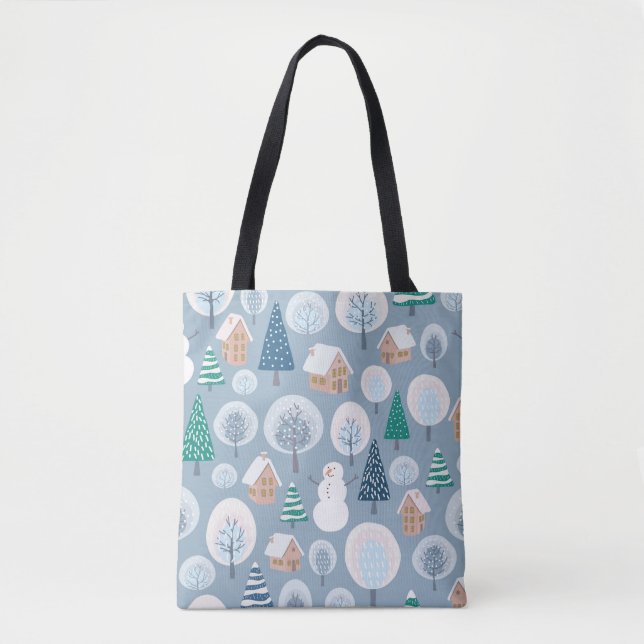 Winter seamless pattern with abstract flat handdra tote bag (Front)