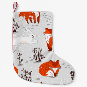 Winter seamless pattern with cute foxes and bunny. small christmas stocking