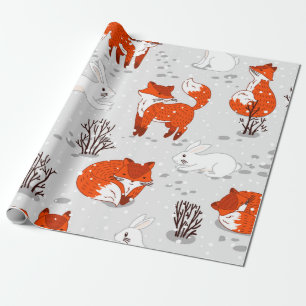 Winter seamless pattern with cute foxes and bunny. wrapping paper