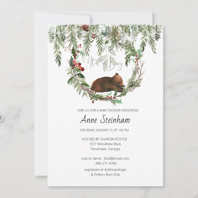 Winter Season Baby Boy Shower Invitation (Front)