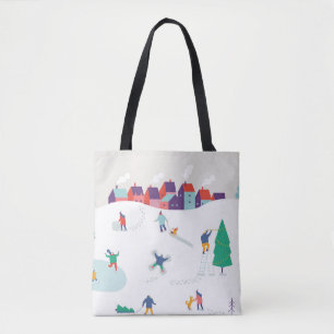 Winter season background people characters. Winter Tote Bag