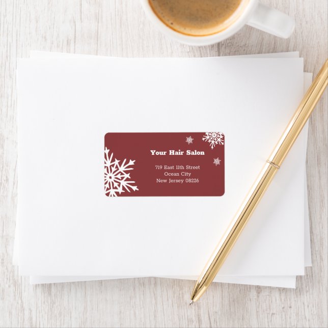 Winter Season Burgundy White Snowflakes Address Label (Insitu)